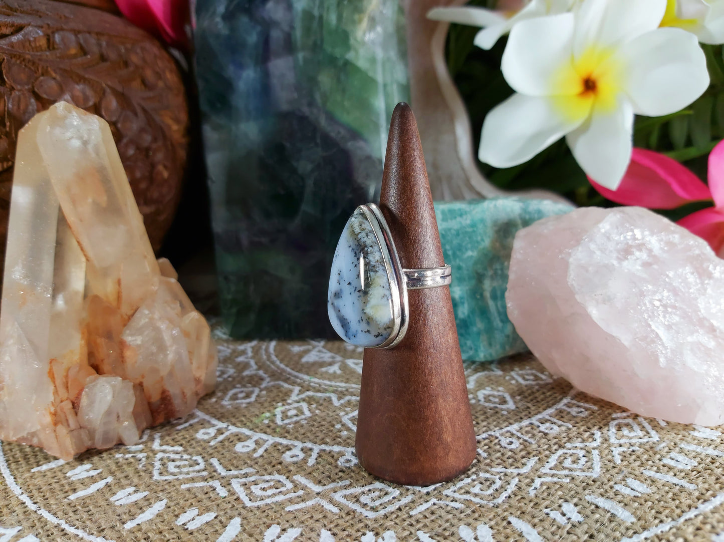 Dendritic Opal Hope Ring Size US 8.5 (E734)