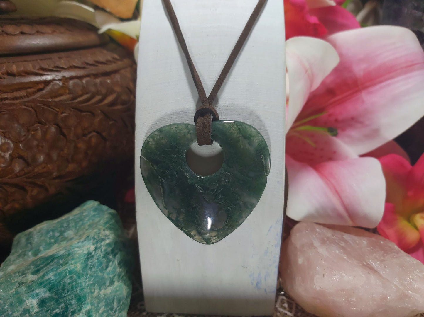 Moss Agate Forgiveness Safety Circle Pendant (E840)