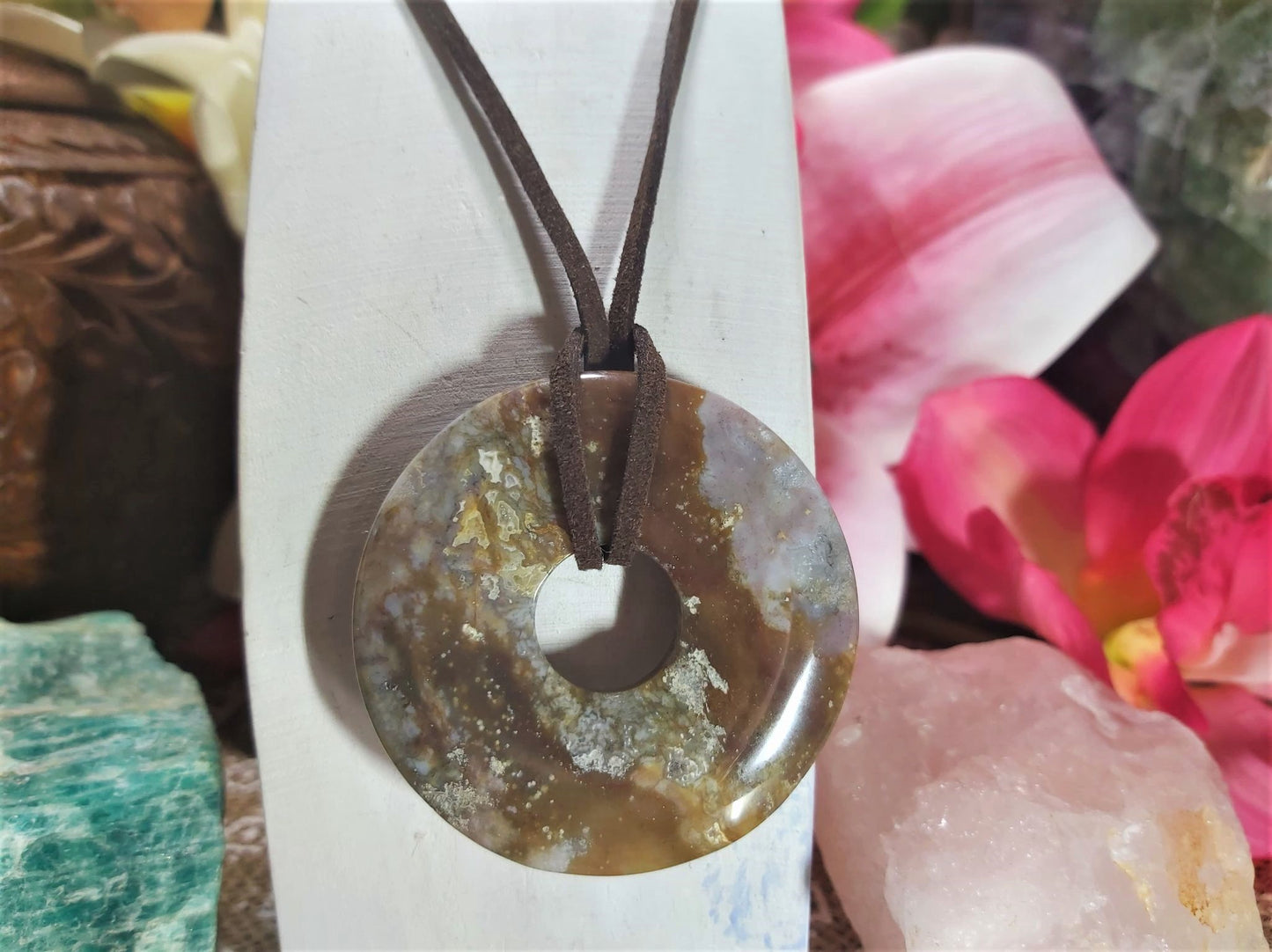 Moss Agate Safety Circle Pendant (E845)