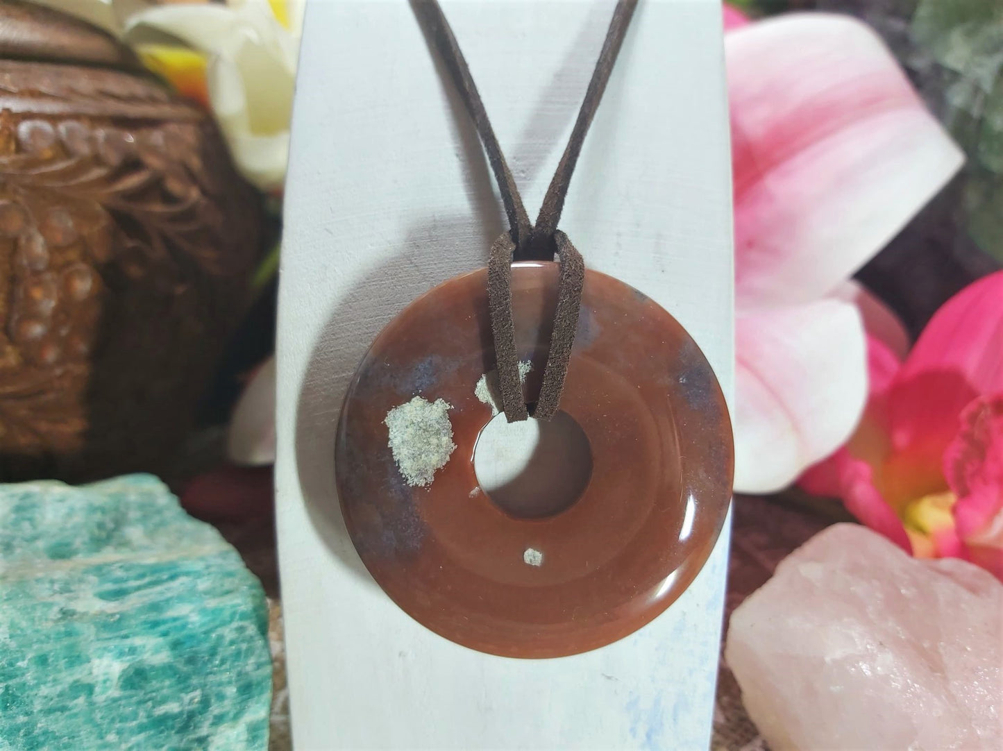 Moss Agate Inner Peace Safety Circle Pendant (E847)