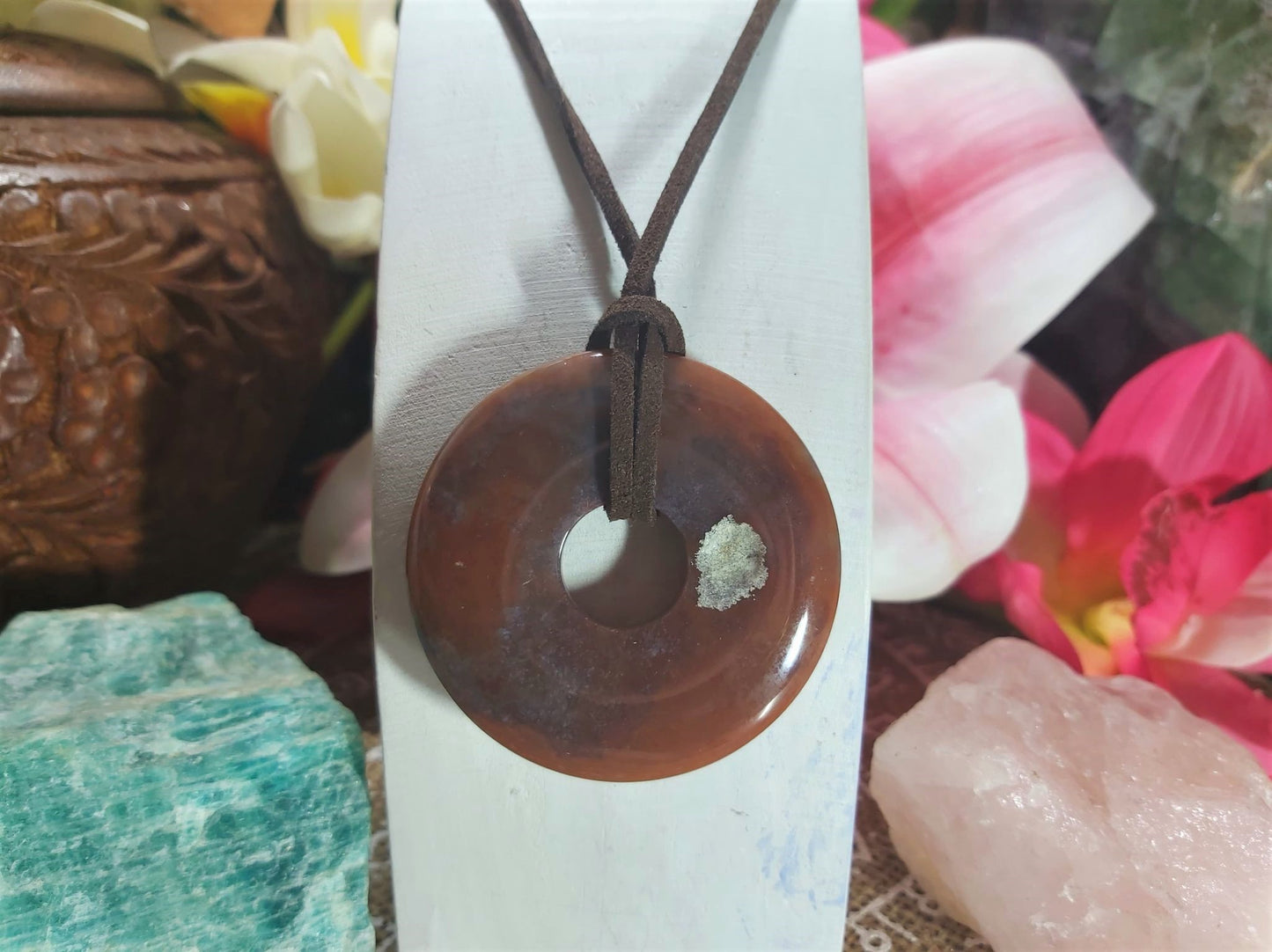 Moss Agate Inner Peace Safety Circle Pendant (E847)