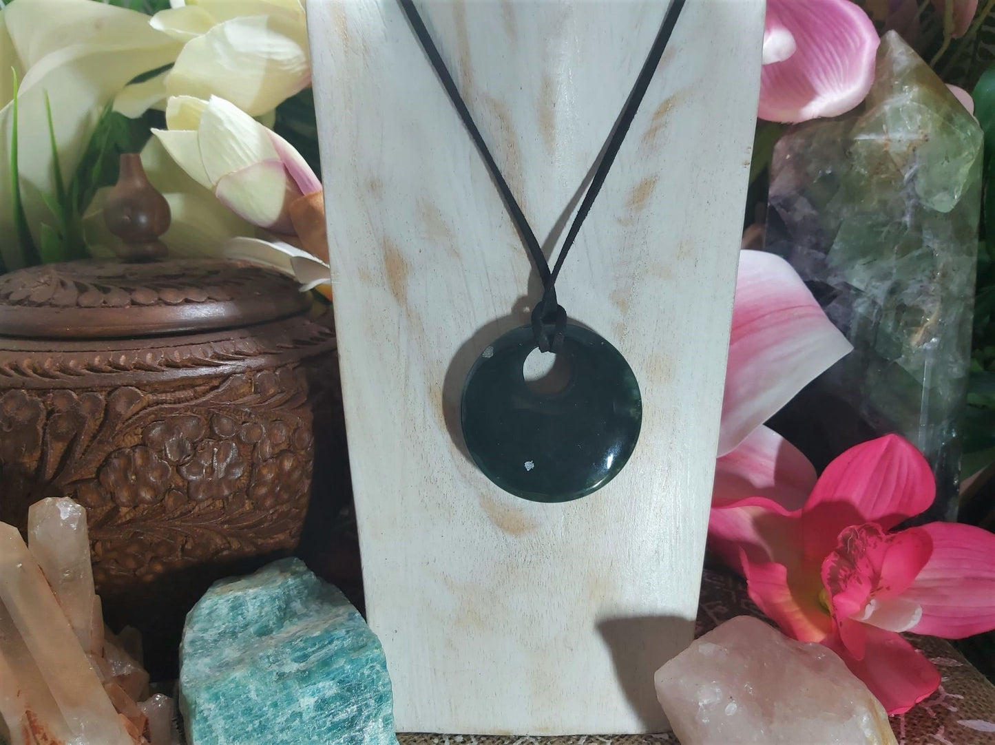 Moss Agate Forgiveness Safety Circle Pendant (E850)