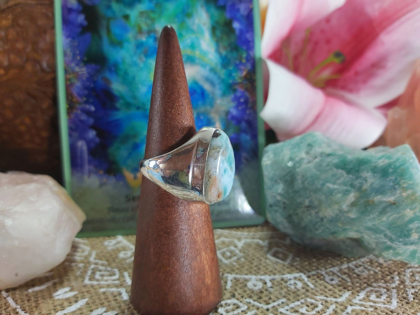 Larimar Emotional Healing Gemstone Ring Size US 8 (E900)
