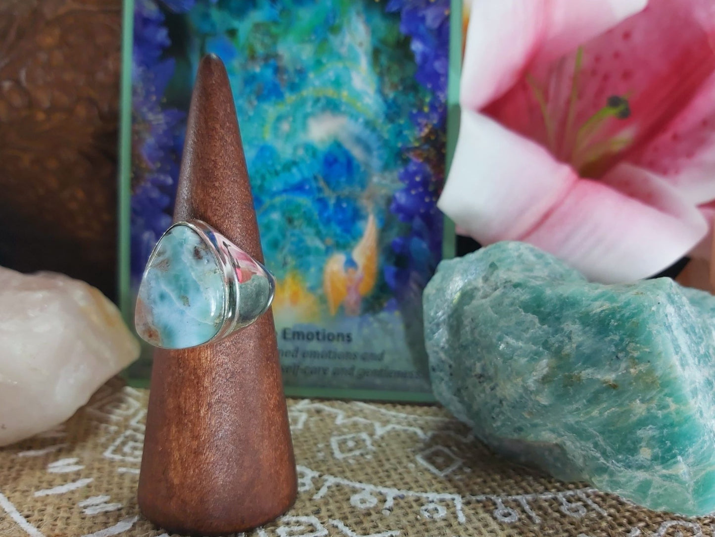 Larimar Emotional Healing Gemstone Ring Size US 8 (E900)