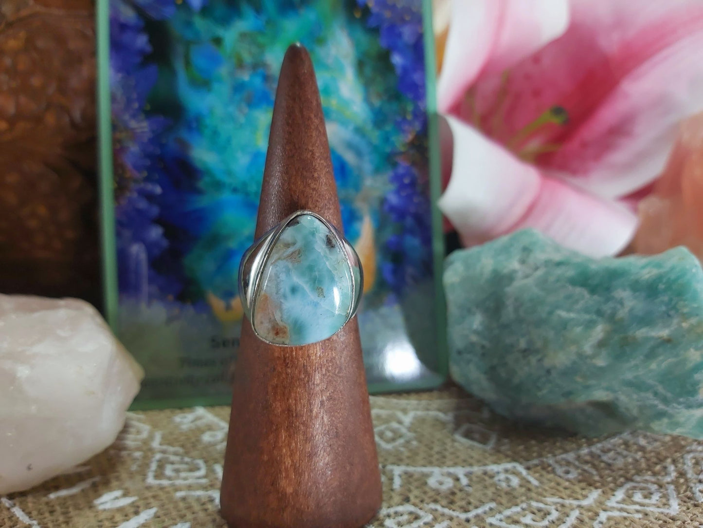 Larimar Emotional Healing Gemstone Ring Size US 8 (E900)
