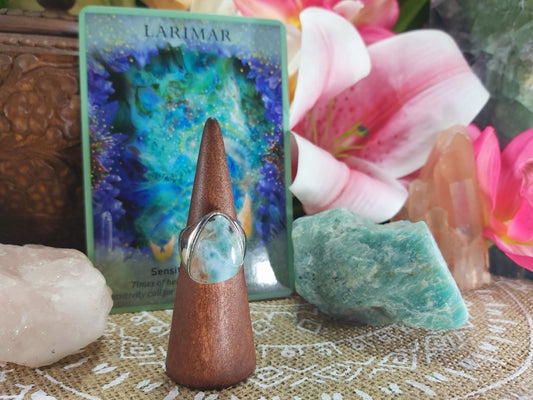 Larimar Emotional Healing Gemstone Ring Size US 8 (E900)