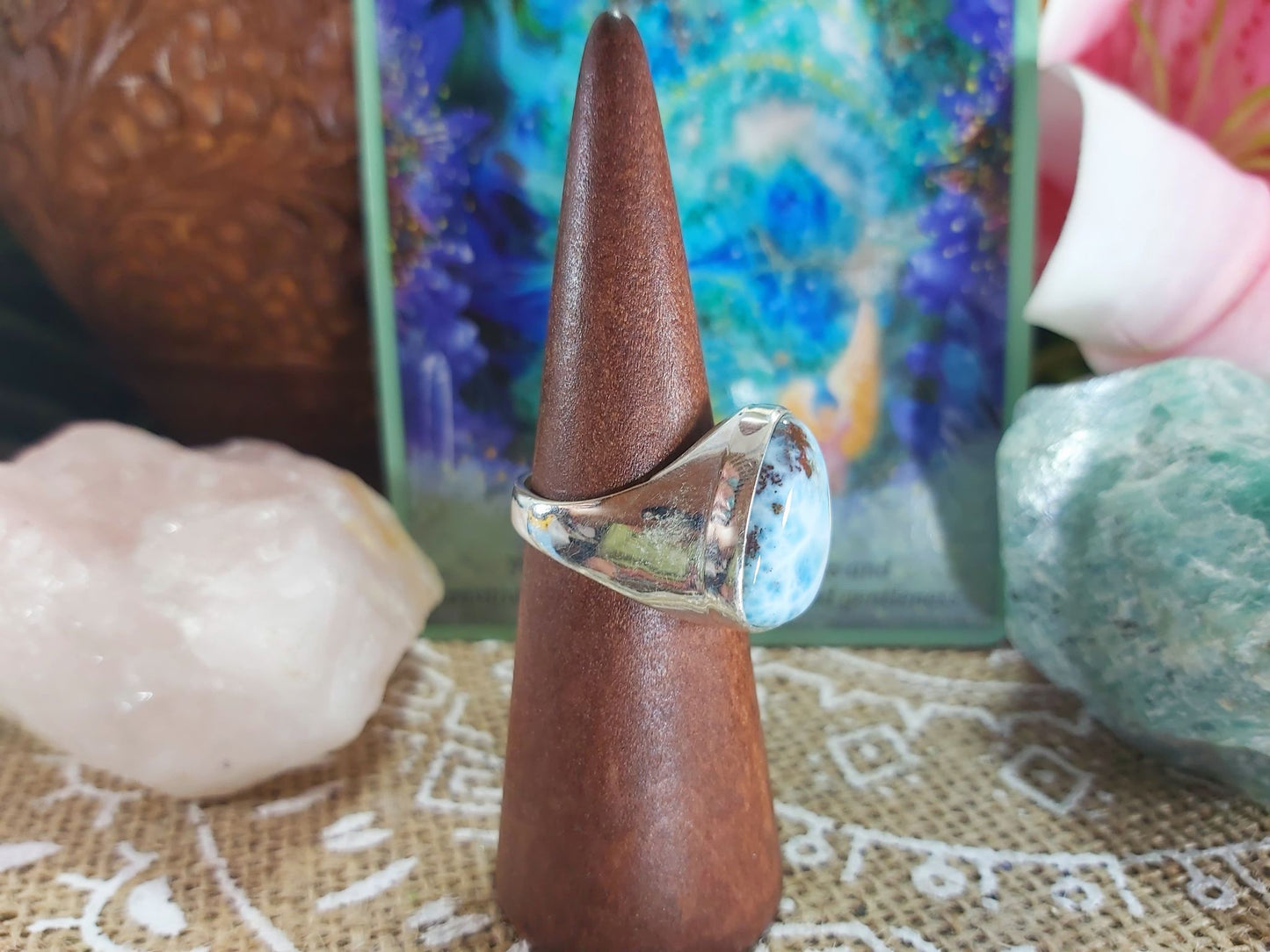 Larimar Emotional Healing Gemstone Ring Size US 9 (E905)