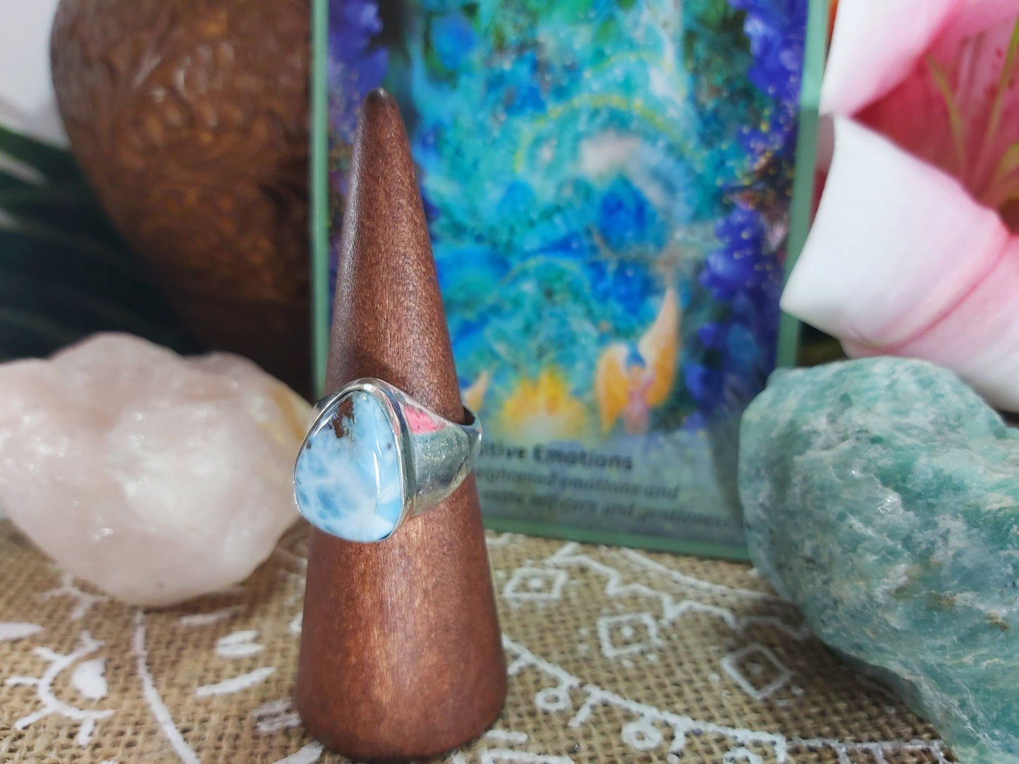 Larimar Emotional Healing Gemstone Ring Size US 9 (E905)