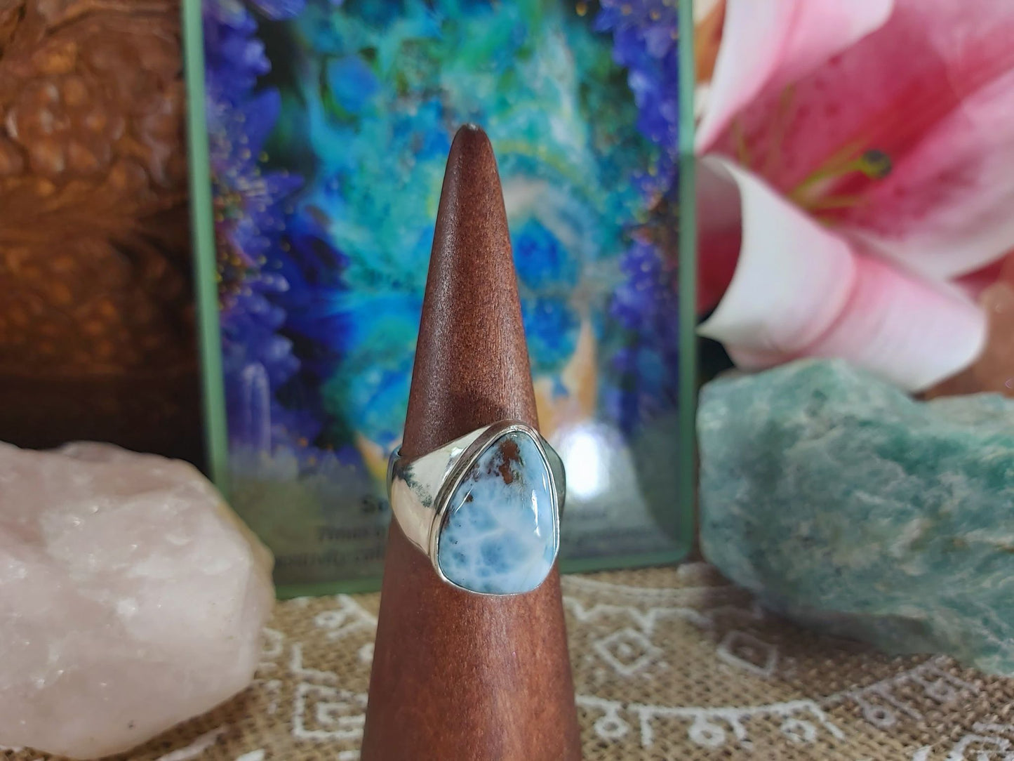 Larimar Emotional Healing Gemstone Ring Size US 9 (E905)