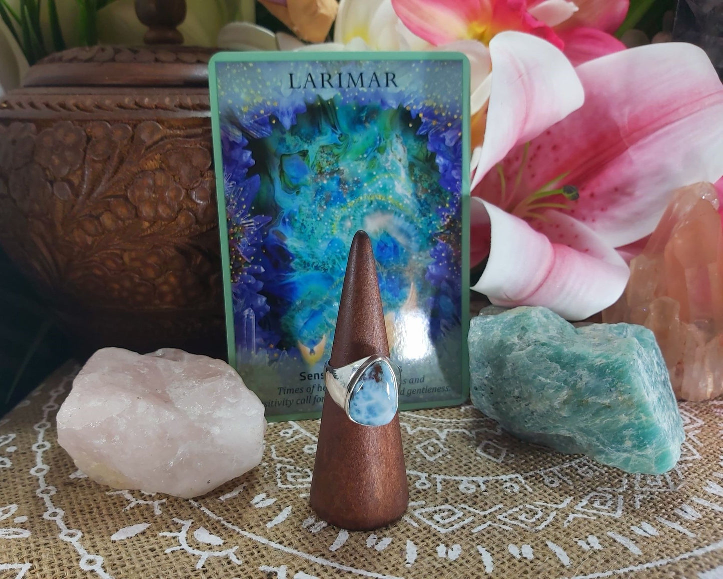 Larimar Emotional Healing Gemstone Ring Size US 9 (E905)