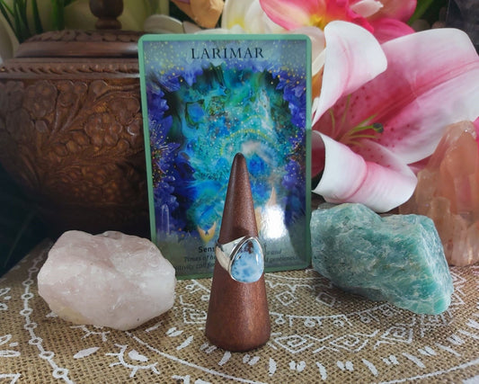 Larimar Emotional Healing Gemstone Ring Size US 9 (E905)