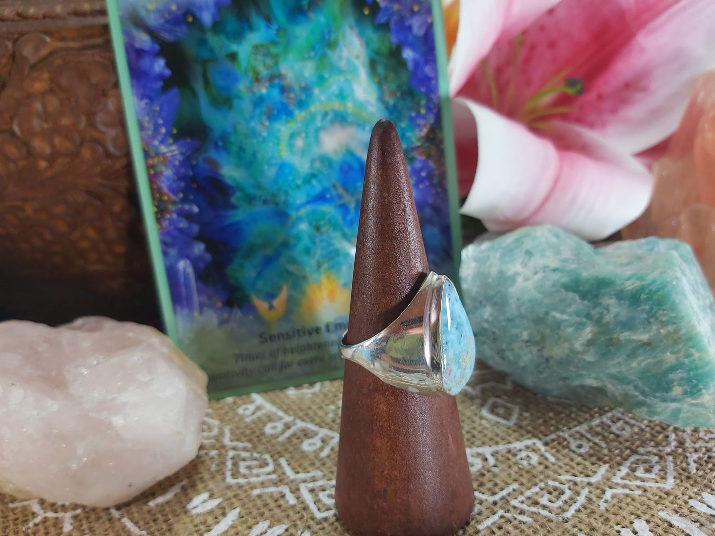 Larimar Emotional Healing Gemstone Ring Size US 9 (E907)