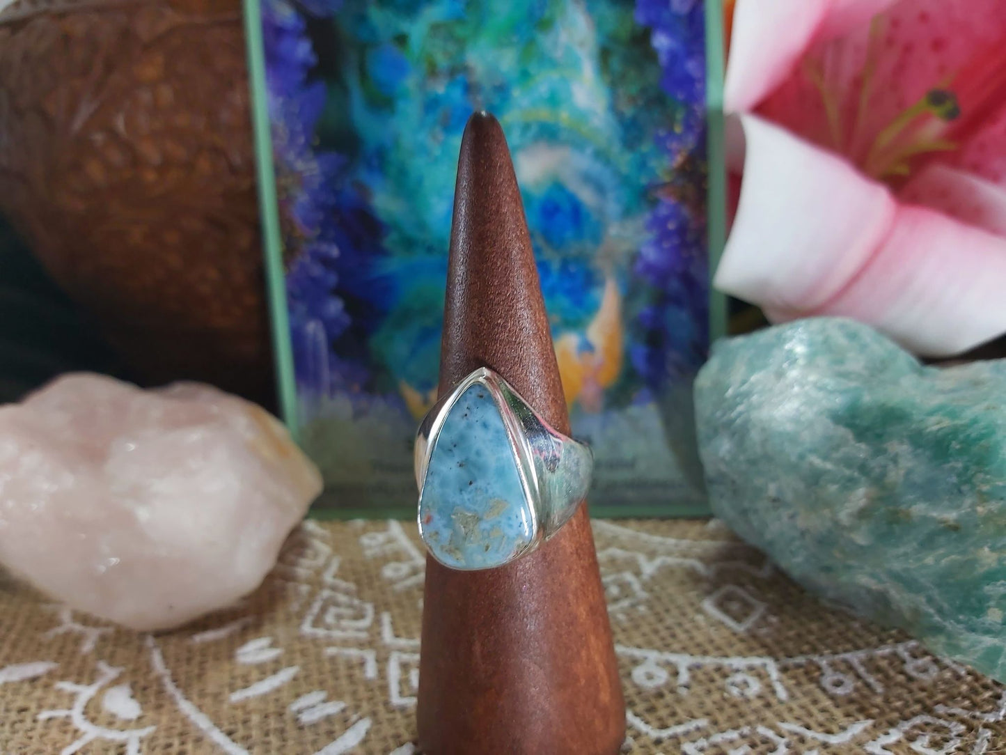 Larimar Emotional Healing Gemstone Ring Size US 9 (E907)