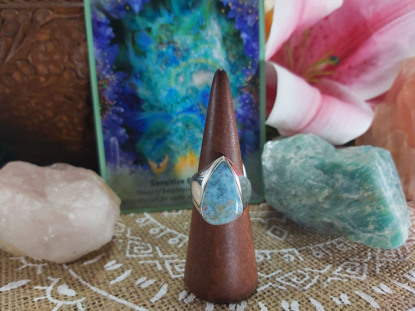 Larimar Emotional Healing Gemstone Ring Size US 9 (E907)