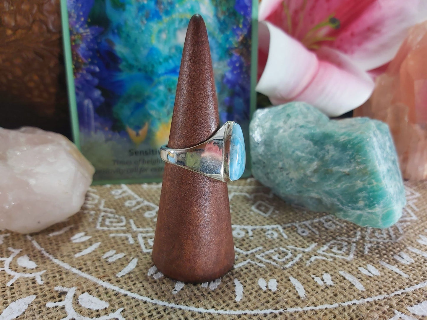 Larimar Emotional Healing Gemstone Ring Size US 9 (E908)