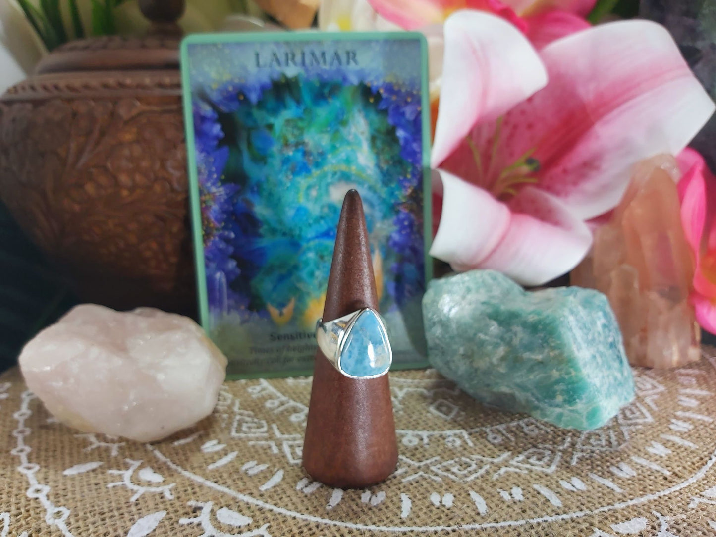 Larimar Emotional Healing Gemstone Ring Size US 9 (E908)