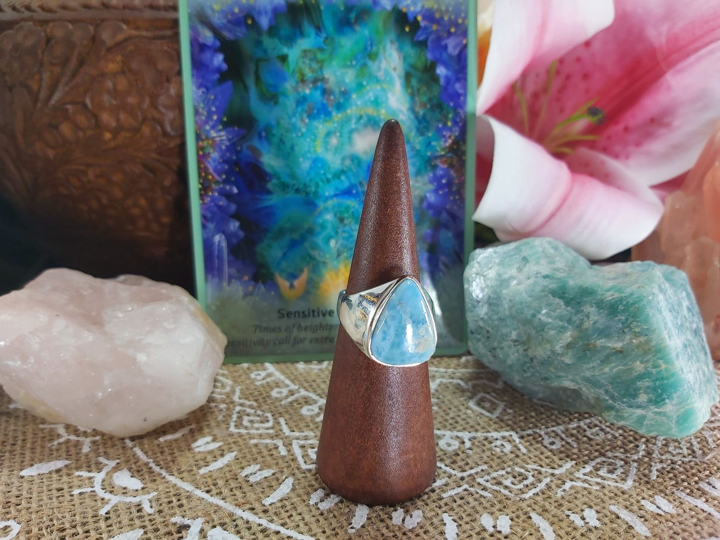 Larimar Emotional Healing Gemstone Ring Size US 9 (E908)