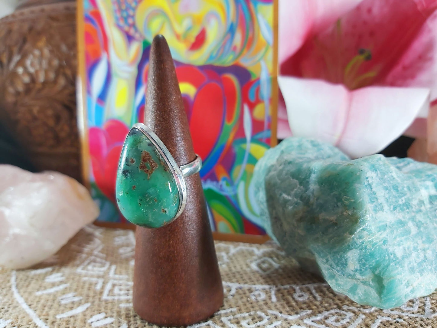 Chrysoprase Forgiveness Gemstone Ring Size US 7.5 (E911)