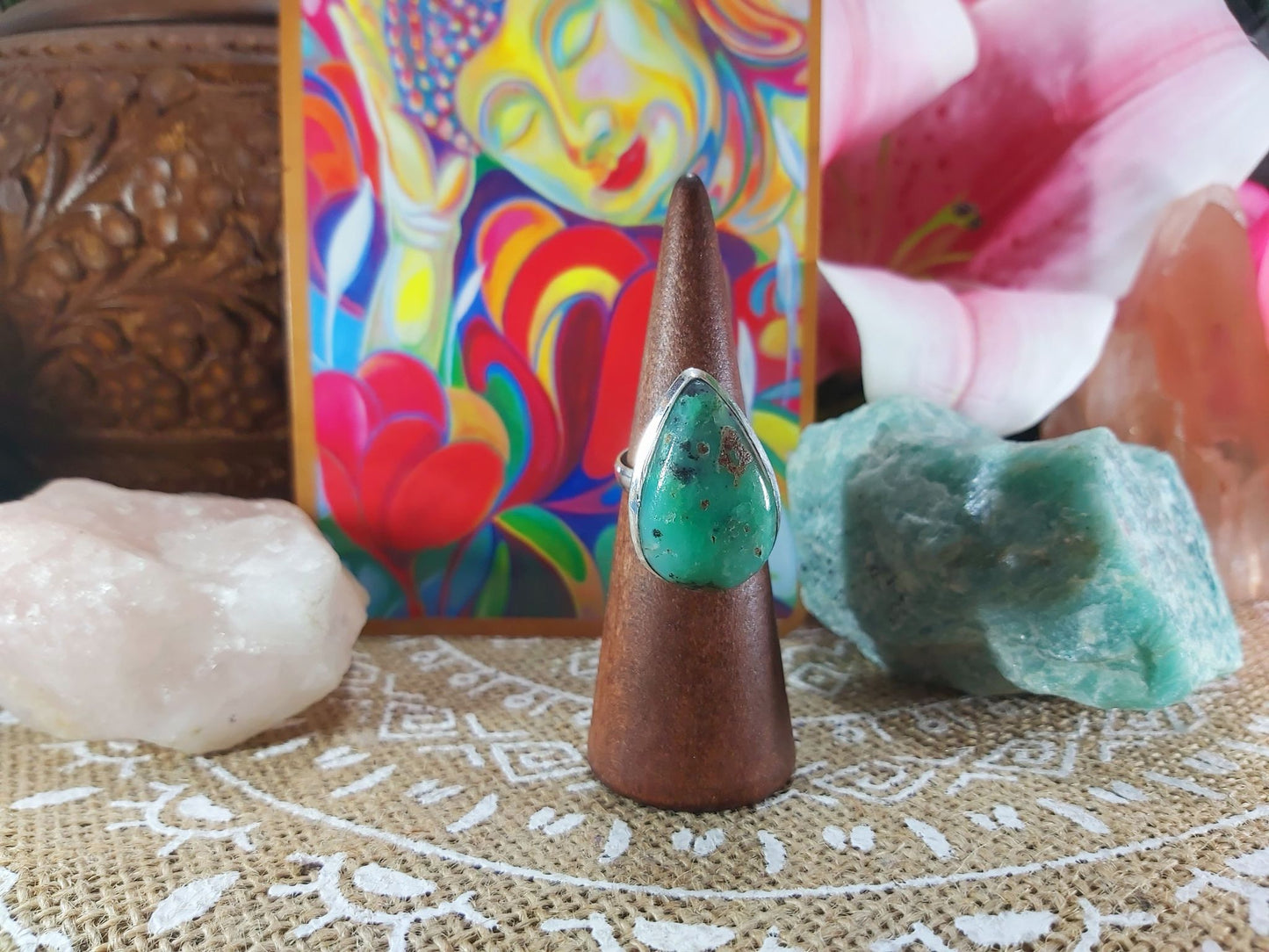 Chrysoprase Forgiveness Gemstone Ring Size US 7.5 (E911)