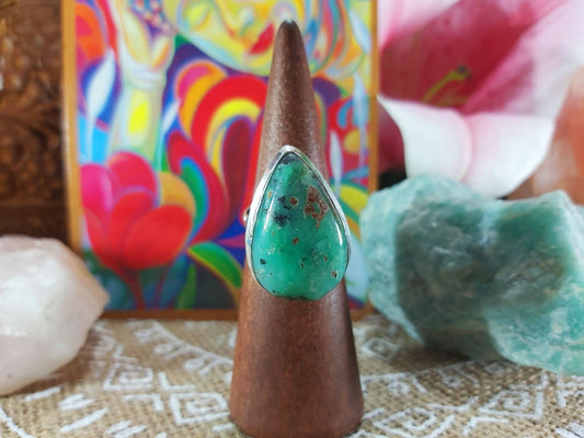 Chrysoprase Forgiveness Gemstone Ring Size US 7.5 (E911)