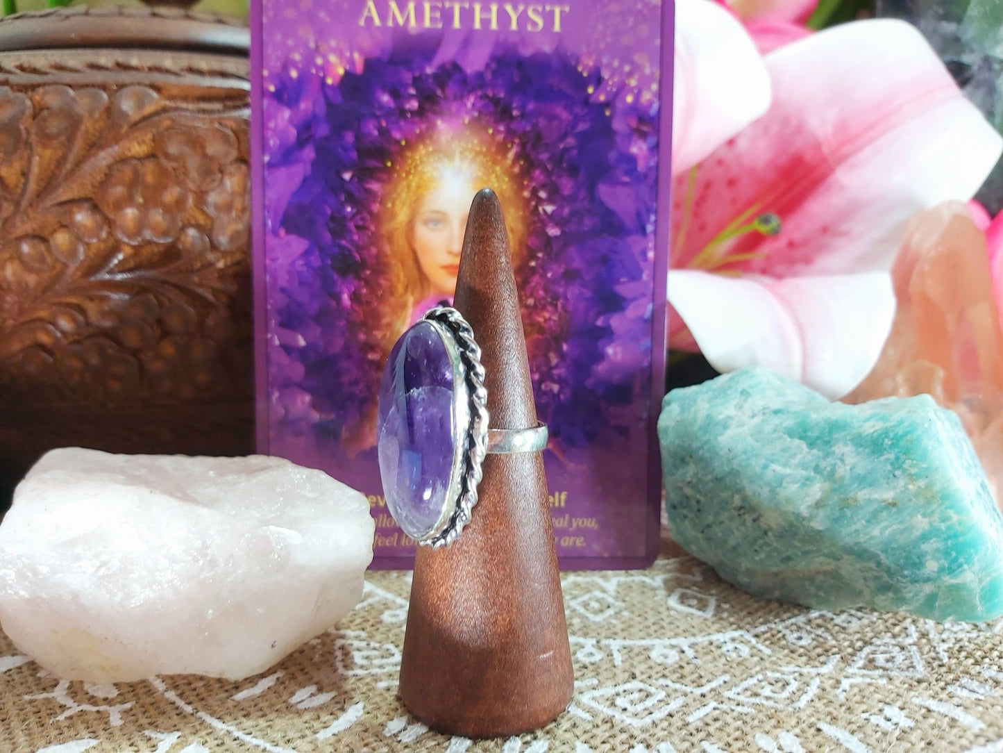 Amethyst Soul Star Protection Ring Size US 7.5 (E928)