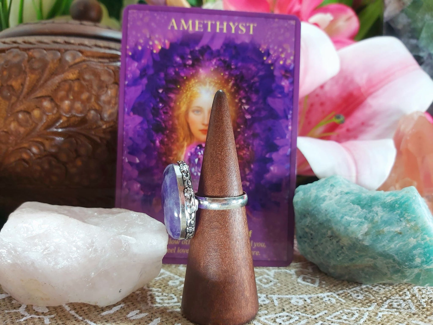 Amethyst Soul Star Protection Ring Size US 8 (E929)