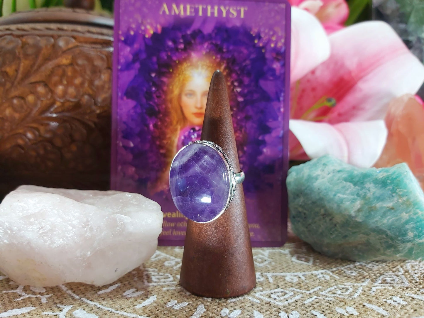 Amethyst Soul Star Protection Ring Size US 8 (E929)