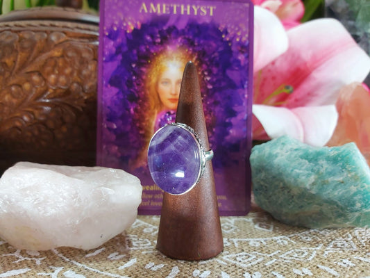 Amethyst Soul Star Protection Ring Size US 8 (E929)
