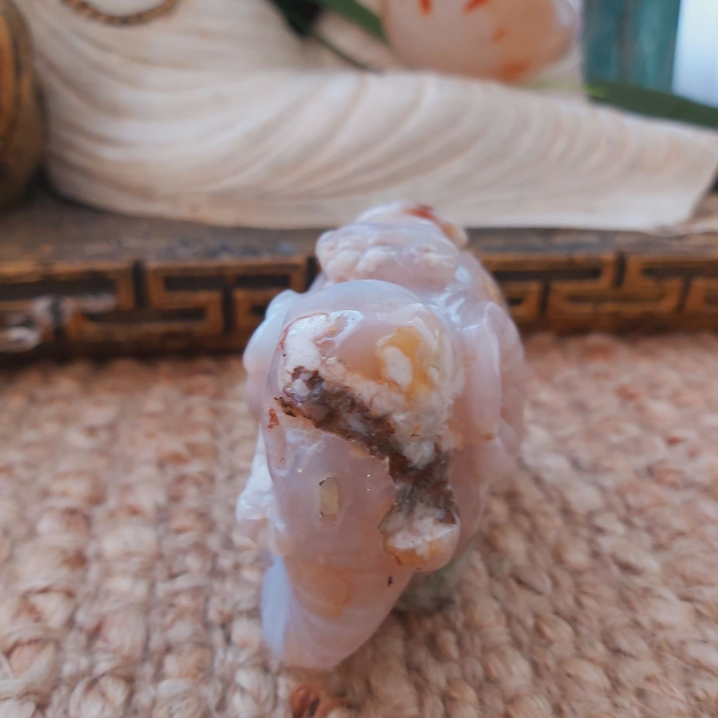 Hand Carved Flower Agate Crystal 295 gms (GEM139)