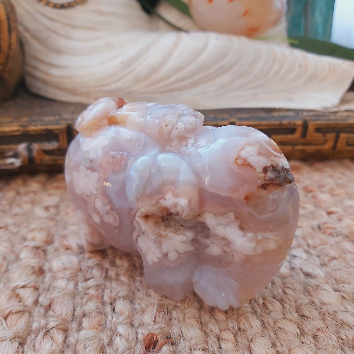 Hand Carved Flower Agate Crystal 295 gms (GEM139)