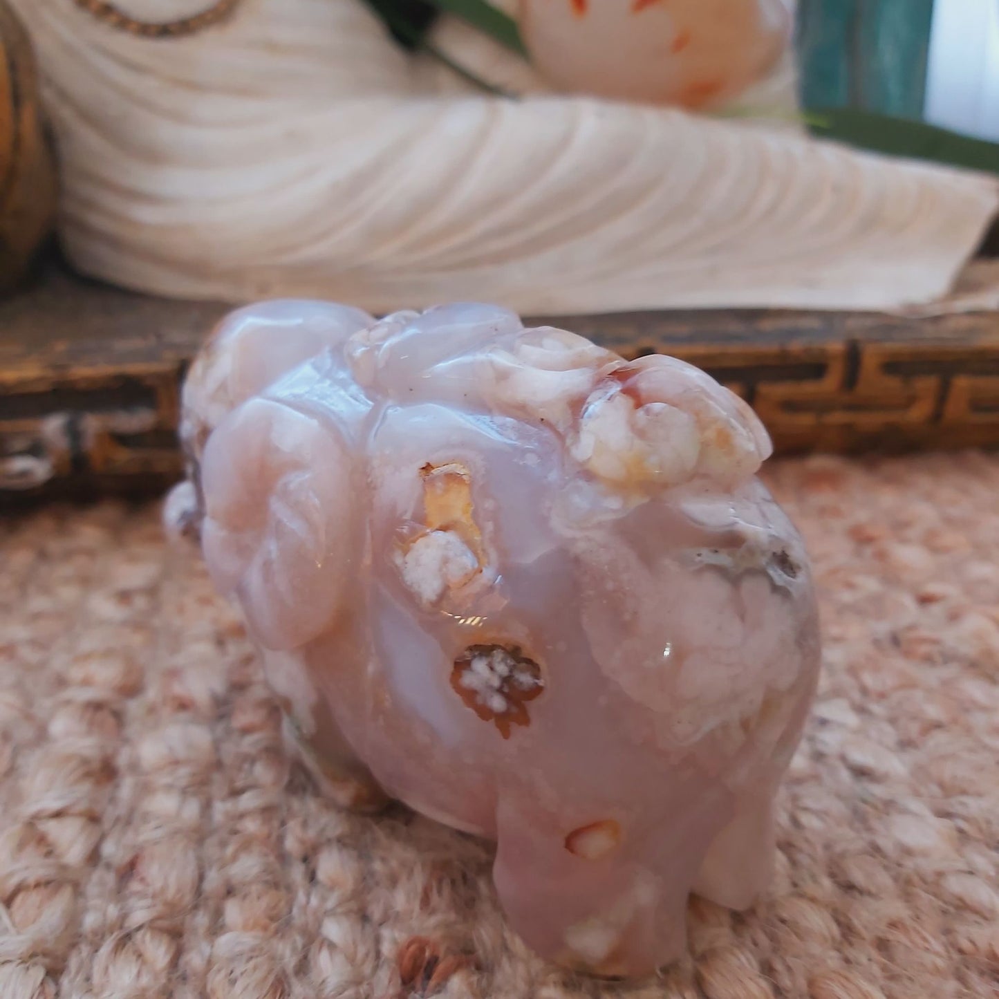 Hand Carved Flower Agate Crystal 295 gms (GEM139)