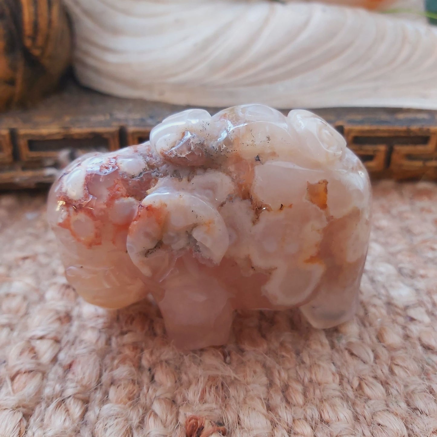 Hand Carved Flower Agate Crystal 266 gms (GEM140)