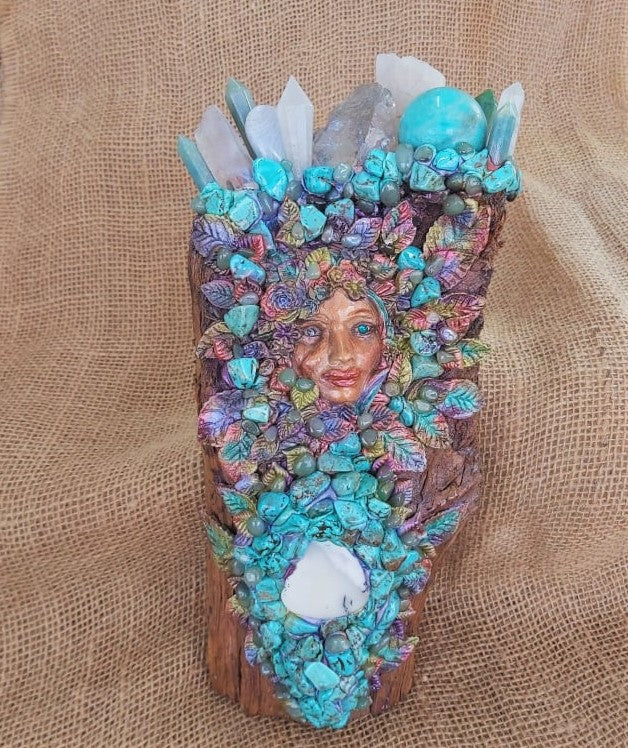 Handmade Crystal Sculpture Decor – Amazonite, Calcite, Clear Quartz, & Moonstone (Deco 1)