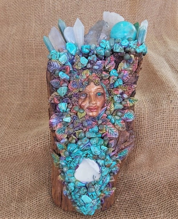 Handmade Crystal Sculpture Decor – Amazonite, Calcite, Clear Quartz, & Moonstone (Deco 1)