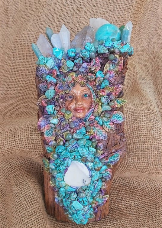 Handmade Crystal Sculpture Decor – Amazonite, Calcite, Clear Quartz, & Moonstone (Deco 1)