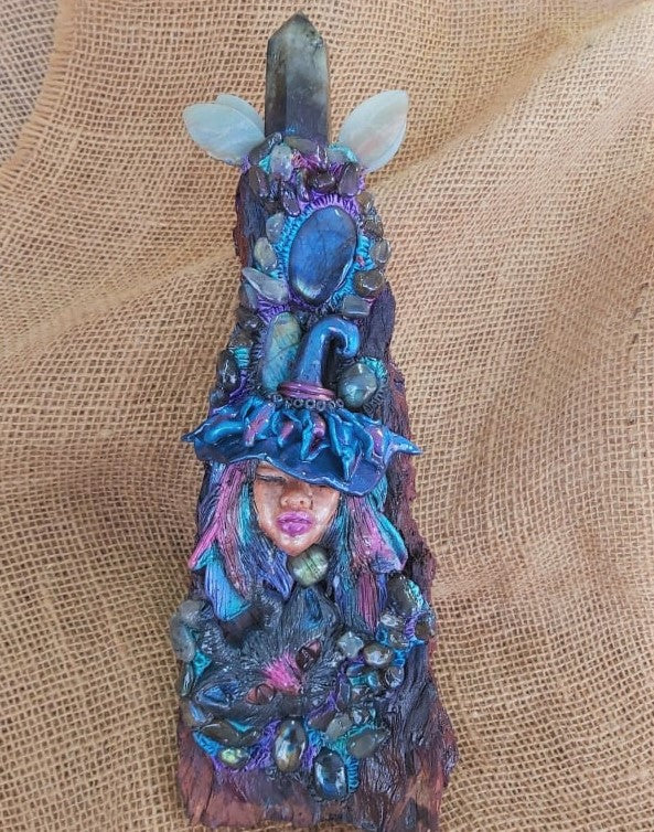 Handmade Crystal Sculpture Decor – Labradorite & Carribean Blue Calcite (Deco 4)