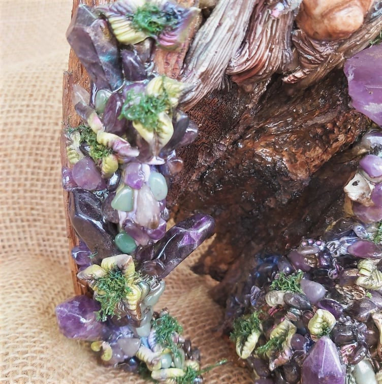 Handmade Crystal Sculpture Decor – Amethyst, Aventurine, Calcite, Green Jade & Rainbow Moonstone (Deco 5)