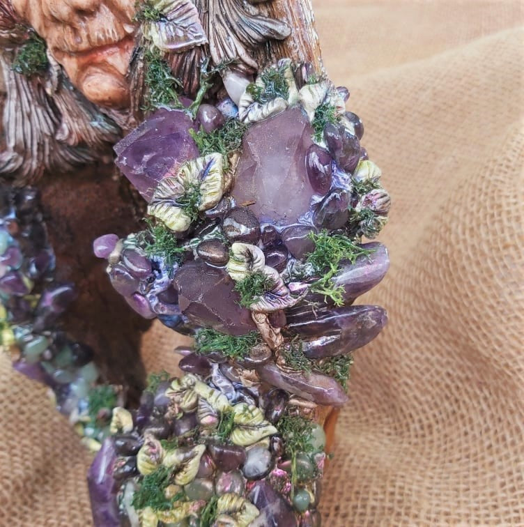 Handmade Crystal Sculpture Decor – Amethyst, Aventurine, Calcite, Green Jade & Rainbow Moonstone (Deco 5)