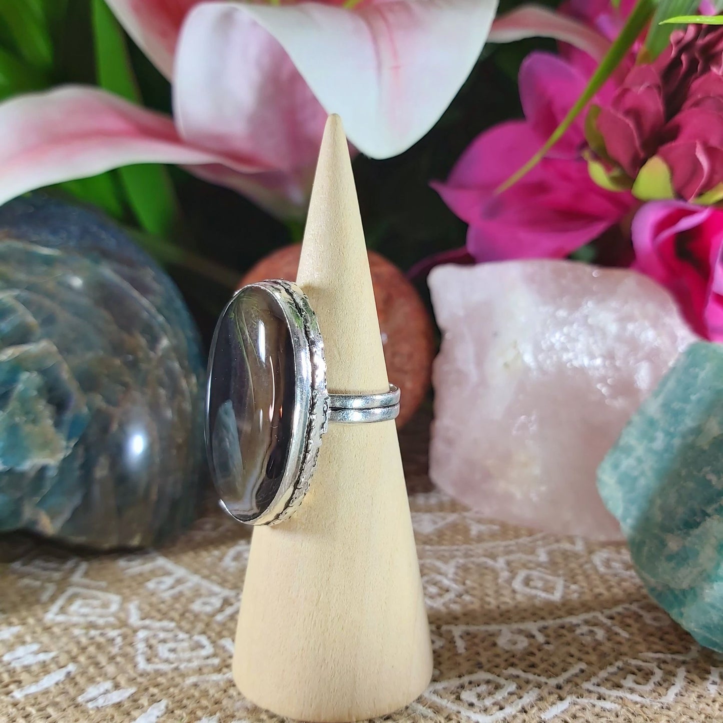 Black Lace Onyx Self-Confidence Ring Size US 6.5 (E1038)