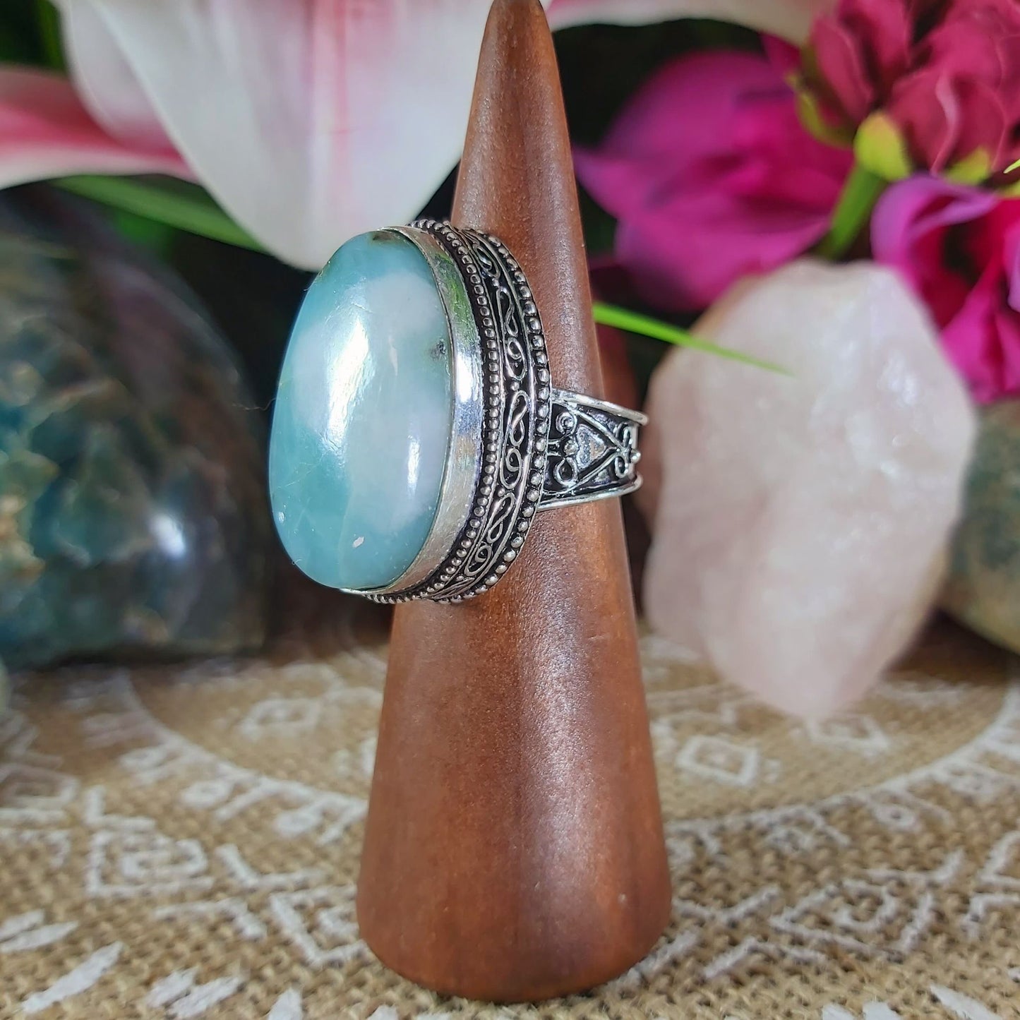 Larimar Emotional Healing Gemstone Ring US 8 (E1127)