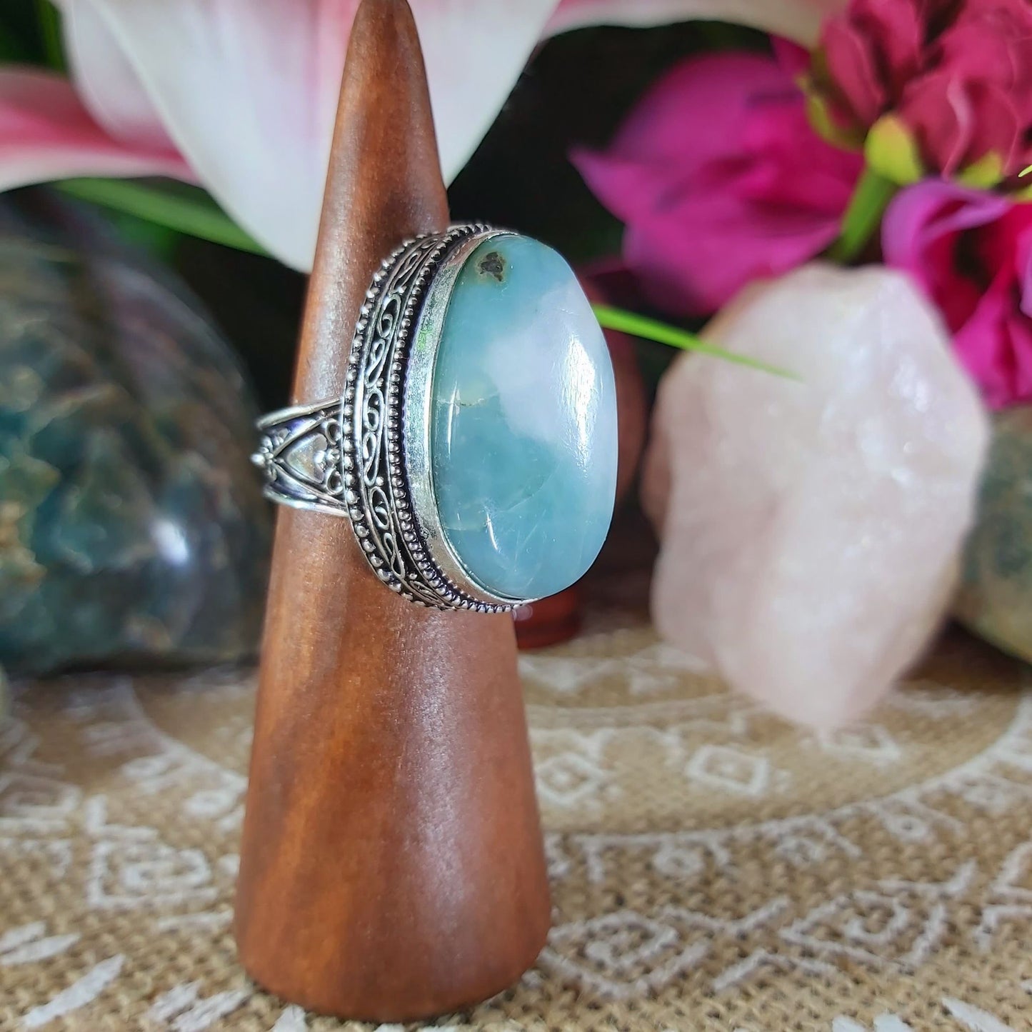 Larimar Emotional Healing Gemstone Ring US 8 (E1127)