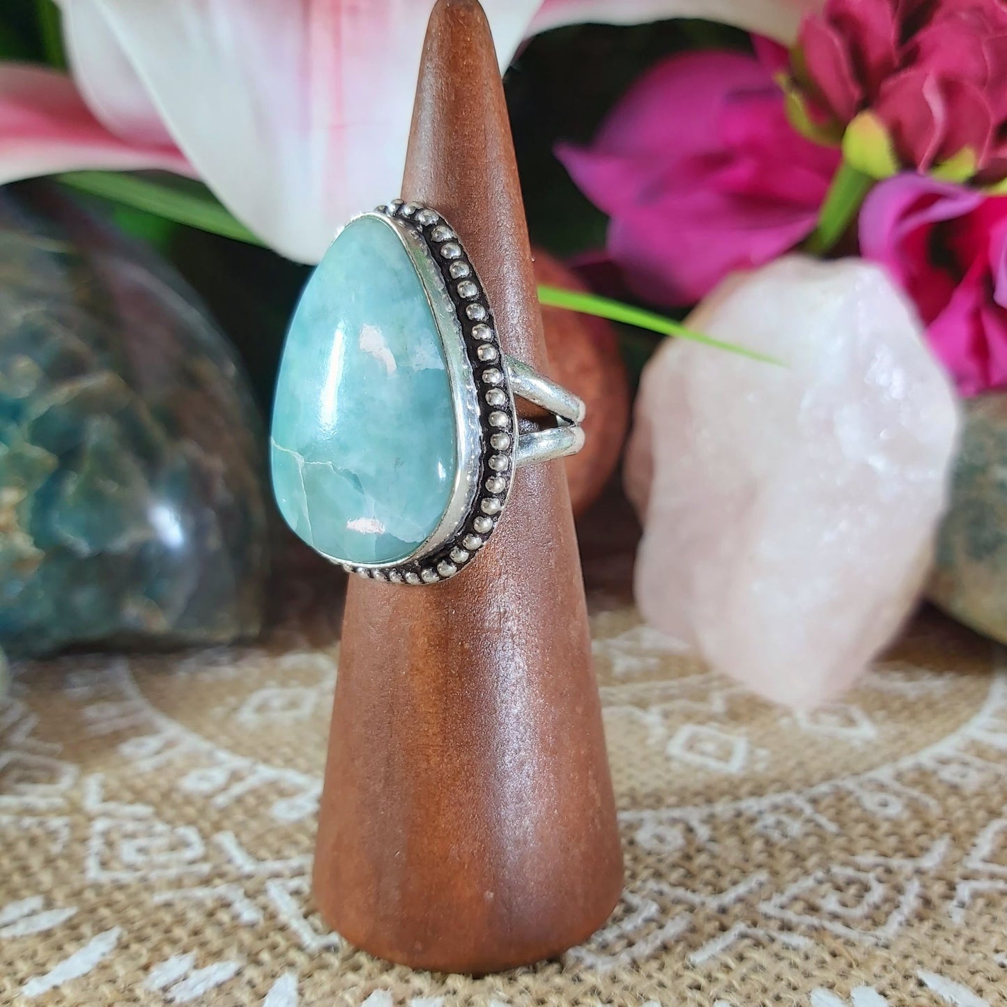 Larimar Emotional Healing Gemstone Ring US 8.5 (E1128)