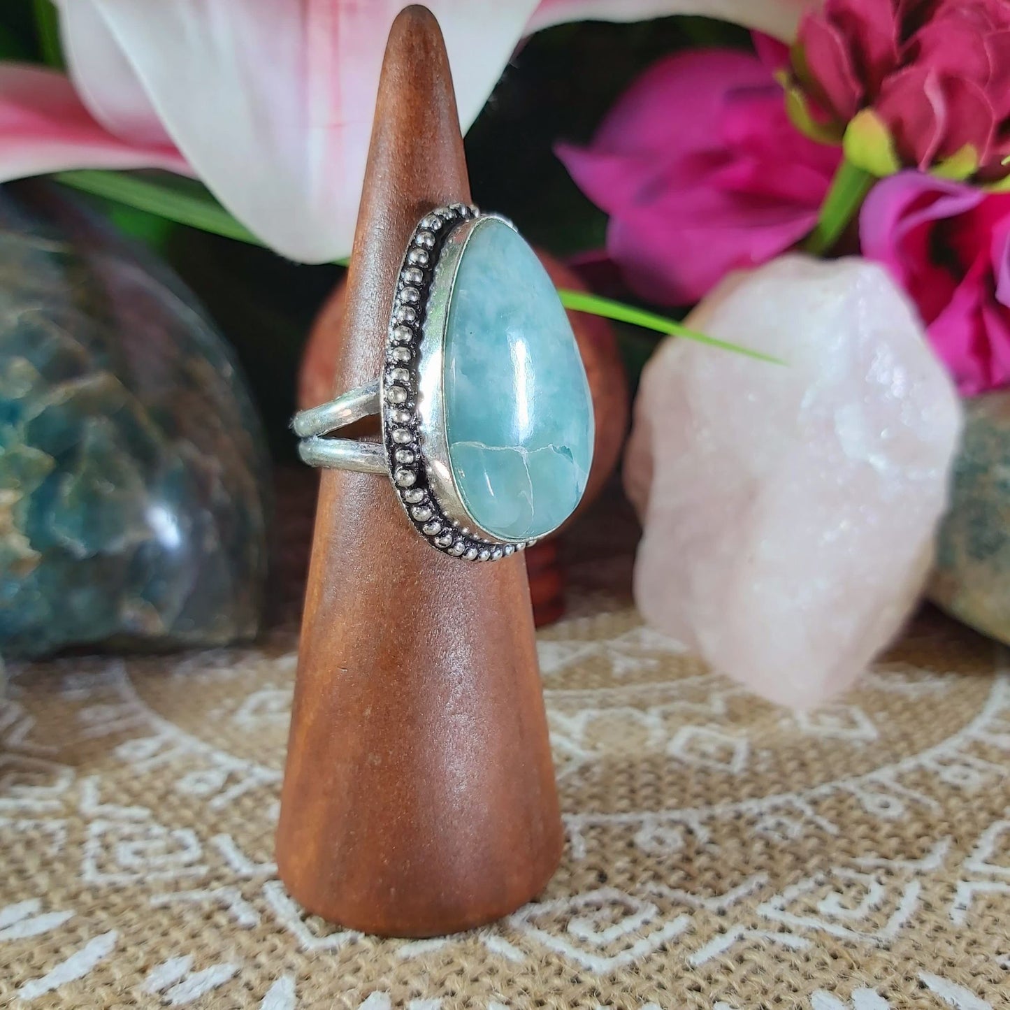 Larimar Emotional Healing Gemstone Ring US 8.5 (E1128)