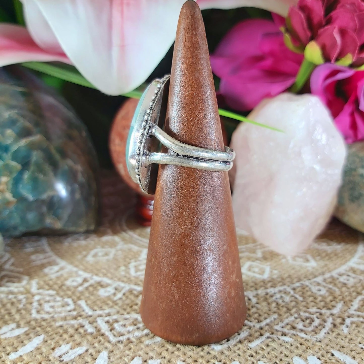 Larimar Emotional Healing Gemstone Ring US 8.5 (E1128)