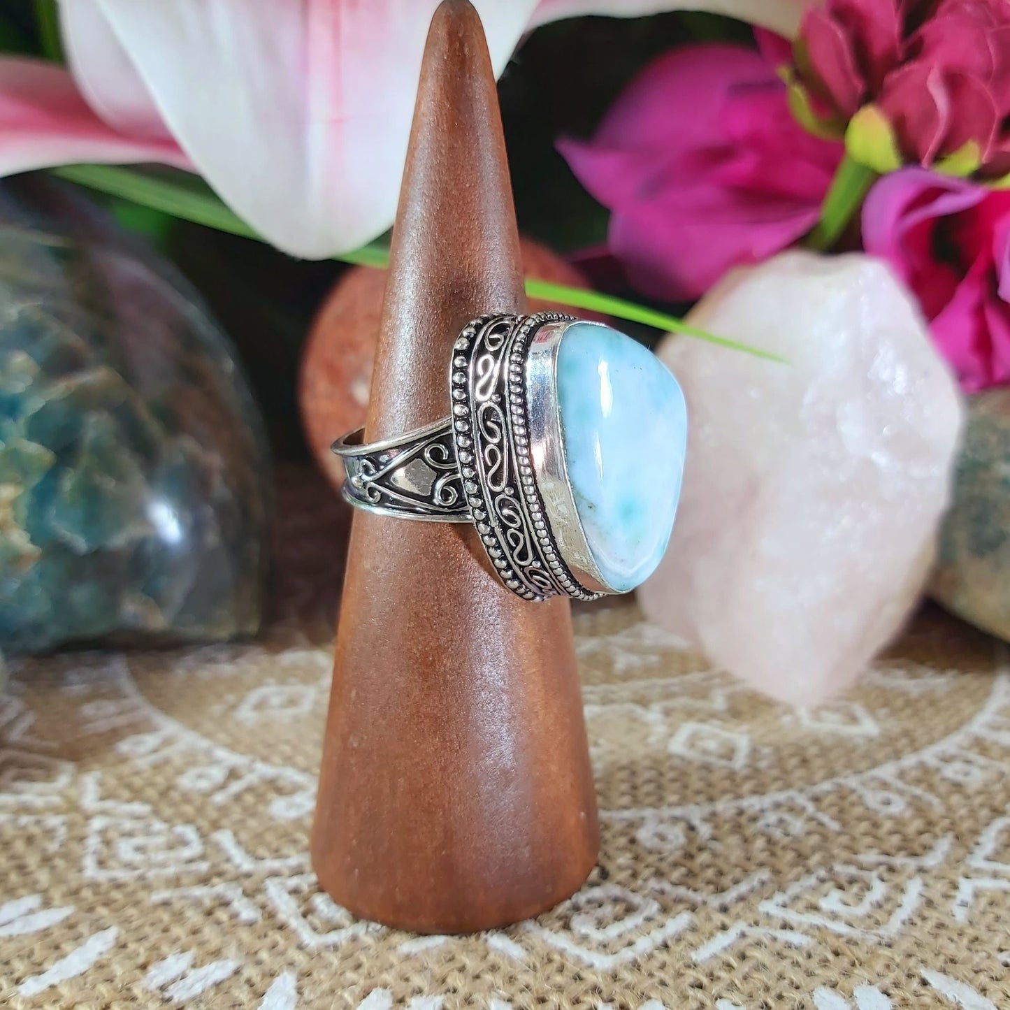 Larimar Emotional Healing Gemstone Ring US 8.5 (E1129)