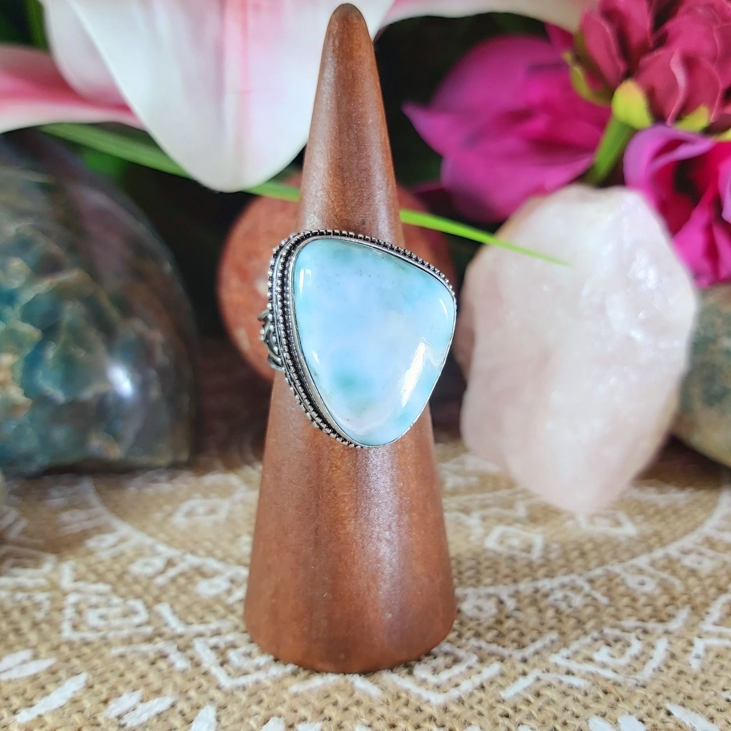 Larimar Emotional Healing Gemstone Ring US 8.5 (E1129)
