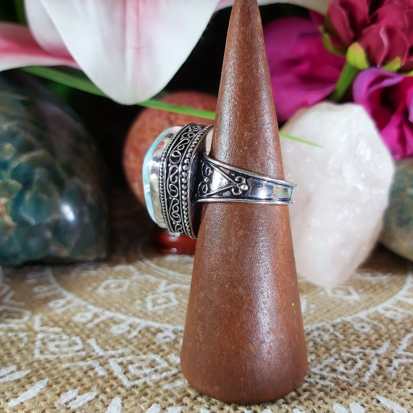 Larimar Emotional Healing Gemstone Ring US 8.5 (E1129)