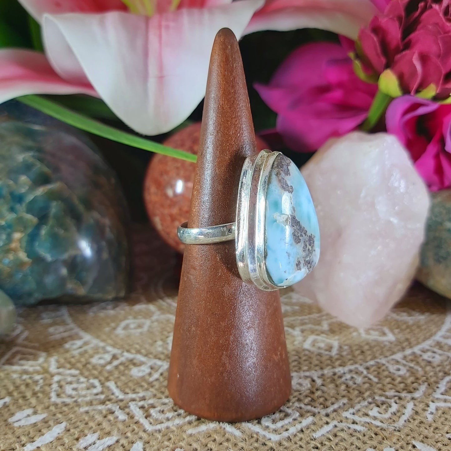 Larimar Emotional Healing Gemstone Ring US 9 (E1130)