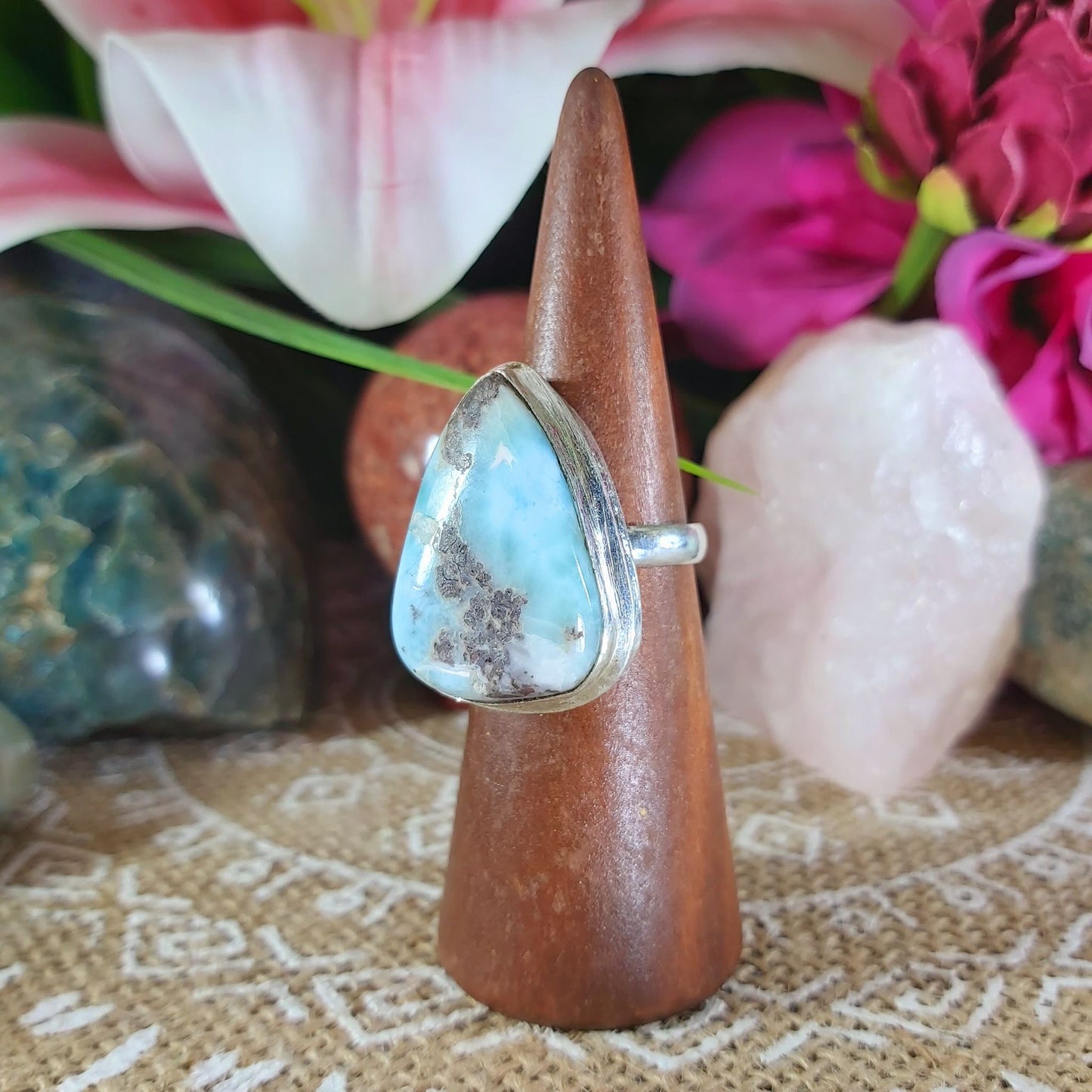Larimar Emotional Healing Gemstone Ring US 9 (E1130)