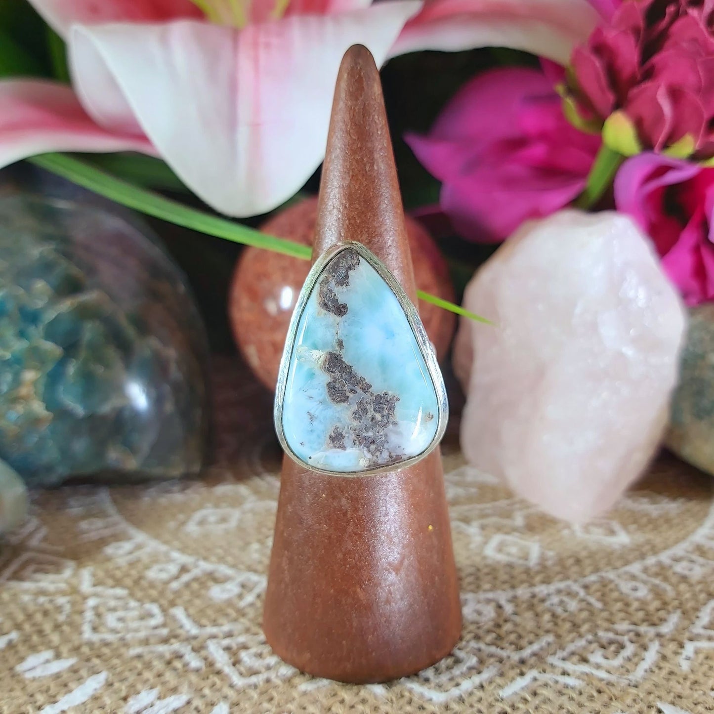 Larimar Emotional Healing Gemstone Ring US 9 (E1130)